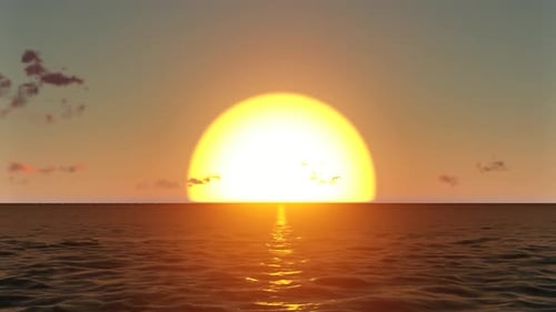 Golden Sunset Over Ocean with Flying Birds Loop