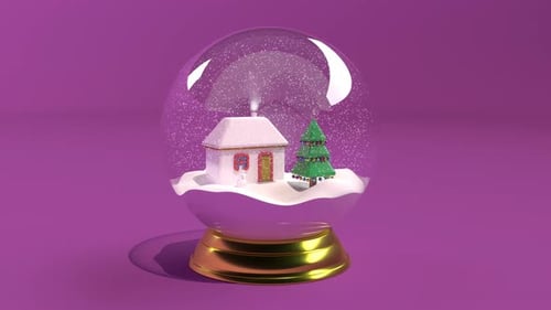 Snow Globe Glass Ball with a House and Pine Trees Holiday Christmas Tree and New Year 2022