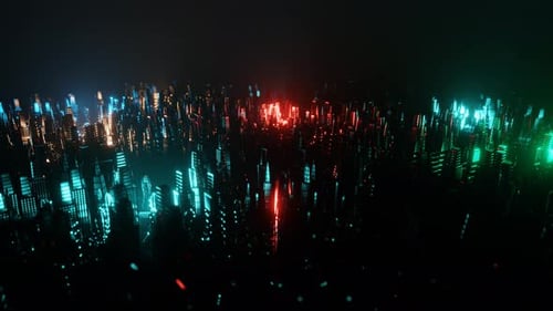 Flight Over an Abstract Neon Night City