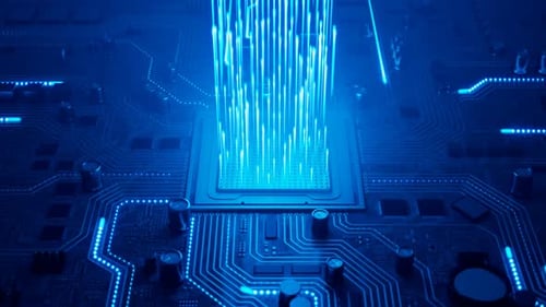 Fluxo de dados em uma placa-mãe no PC. Processador entre circuitos e eletrônicos.
CPU