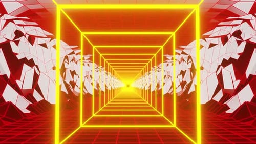 Orange Warm Neon Square With Red Mountains Vj Loop Background Tunnel HD