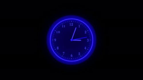 Blue neon fast motion counting down clock isolated