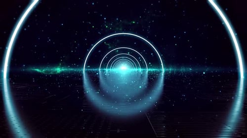 Neon Circle Blue Particle 4K