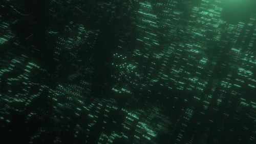 Abstract Digital Data Flowing Through a Futuristic Green Matrix