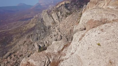 Aerial View of a Mountain Valley Forrest Landscape Misty Mountains Cliffs and Rocks Epic Landscape