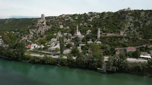 Scenic Aerial View of Historic Town on Hillside