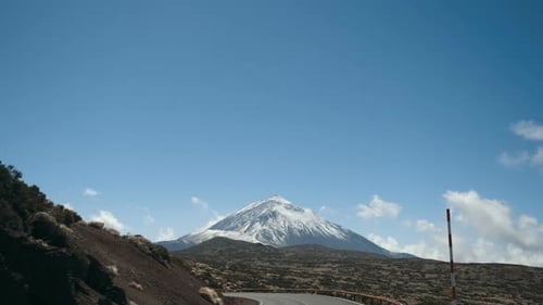 Driving a Car in Teide National Park, Tenerife, Canary Islands, Spain. Volcanic Rocky Desert