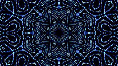 Abstract Blue Glowing Star Pattern Kaleidoscope Animation Background