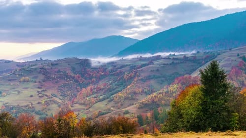 Time Lapse of Mountain Landscape at Sunrise