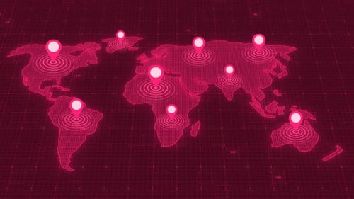 Animated Digital World Map with Location Pointers