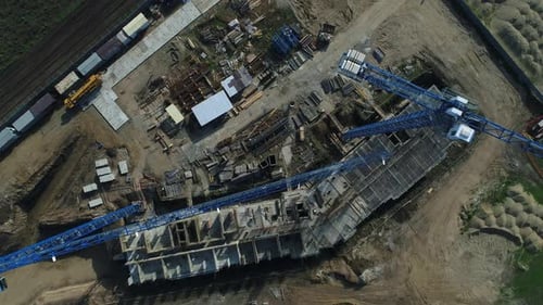 The View From the Air Construction Site Crane Construction of the Building