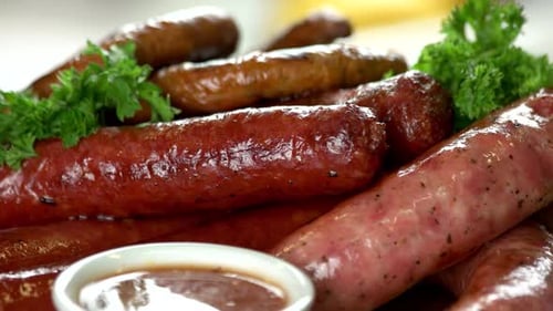 Assorted Grilled Sausages with Parsley and Dipping Sauce