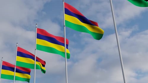 Realistic Mauritius National Flags Waving Seamlessly in Wind Loop