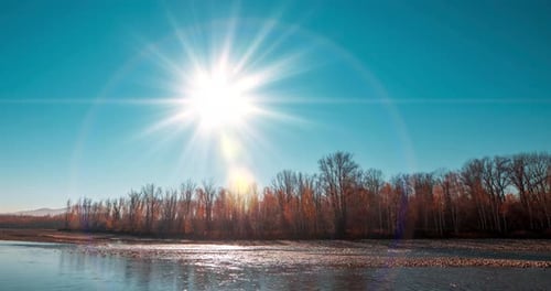 Mountain River Time Lapse at the Summer or Autumn Sunset