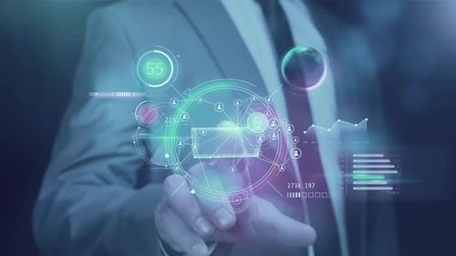 Futuristic Holographic Business Interface with Data Visualization