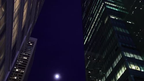 Tall City Buildings at Night