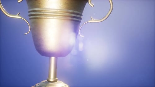 Animated Golden Trophy with Sparkling Light Effect