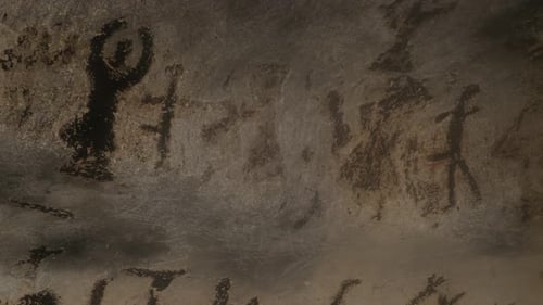 RABISHA, BULGARIA - OCTOBER 16, 2017 Exceptional prehistoric wall paintings of Magura Cave older t