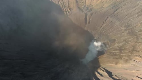 Aerial View the Crater of the Famous Active Bromo Volcano or Mount Gunung Bromo Inside the Tengger