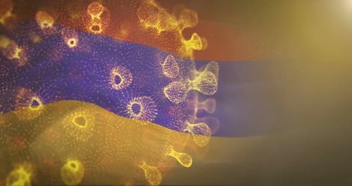 Abstract Digital Virus Cells Over Waving Flag