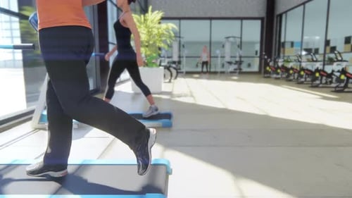 3D Animated People Exercising on Treadmills in Modern Gym