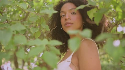 Fashion Close Up Slow Motion Portrait of Sensual Attractive Young Naturally Beautiful African