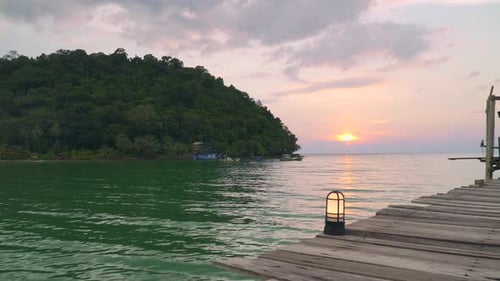 Tropical Island Dock View at Sunset