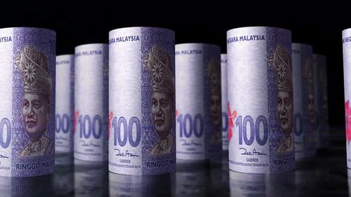 Malaysia Ringgit money banknotes rolls seamless loop