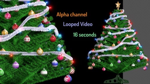 Festive Rotating Christmas Tree with Ornaments and Alpha Channel