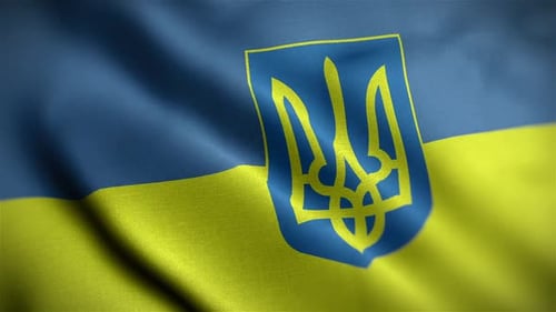 Waving Ukraine Flag with National Emblem Animation