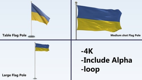 Ukraine Flag Waving on Pole with Alpha Channel Loop