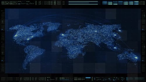 Futuristic Digital World Map Showing Global Network Data Connections