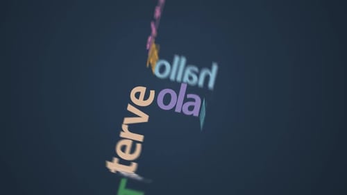 Animación tipográfica. La palabra de bienvenida en diferentes idiomas internacionales.