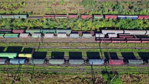 Colorful Freight Trains on the Railway Station