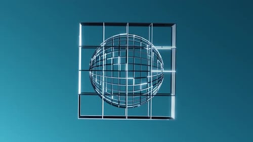 3d Render Illustration Rotating Threedimensional Wireframed Cube and Sphere