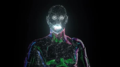 Futuristic Digital Wireframe Human Hologram Loop