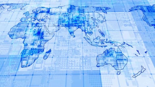 Blau Weiß Farbtechnologie Weltkarte Hintergrund animiert