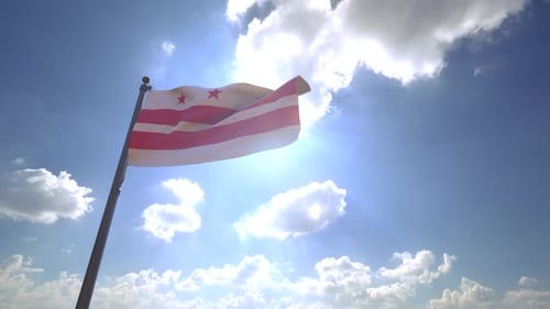 Washington D.C. Flag Waving against Blue Sky