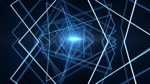 Glowing Blue Geometric Lines Tunnel Loop Background