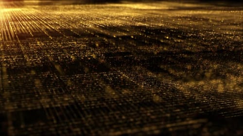 Futuristic Golden Digital Grid Data Flow Background