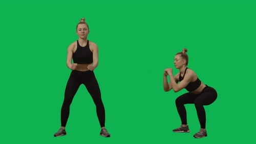 Athletic Woman Demonstrates Squats on Green Screen