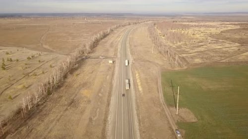 Aerial View of Highway with Cars and Trucks