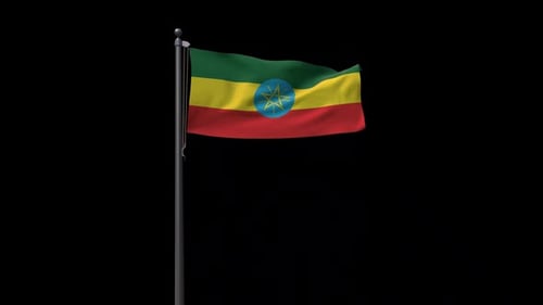 Ethiopian Flag Waving on Flagpole with Alpha Channel