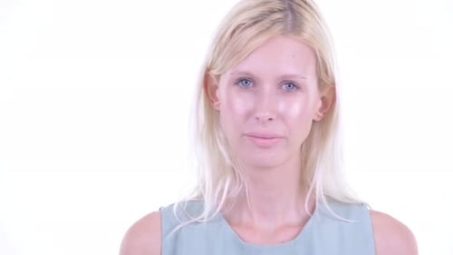 Blonde Woman Giving Thumbs Down Gesture