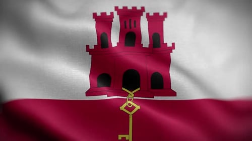 Waving Flag of Gibraltar with Realistic Fabric Texture