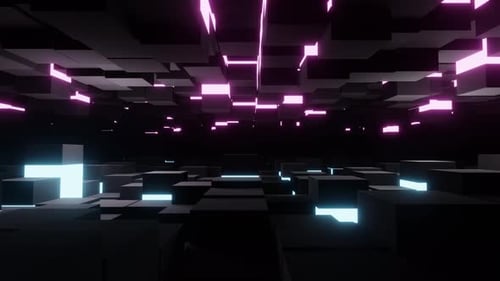 Vj Loop Pink And Blue Neon Movement Of The Black Metallic Cubes 4K