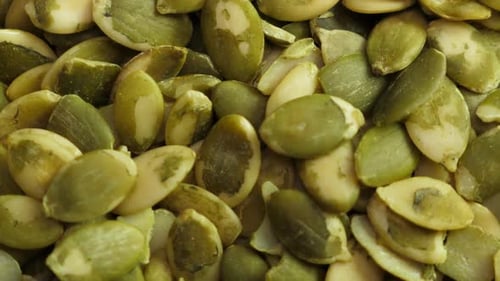 Close Up of Hulled Green Pumpkin Seeds