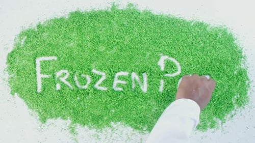 Green Hand Writing Frozen Peas