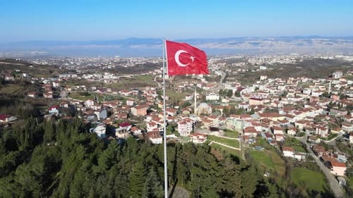Turkish flag town landscape
