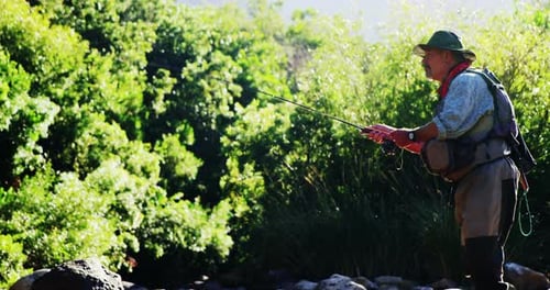 Man fly fishing in river